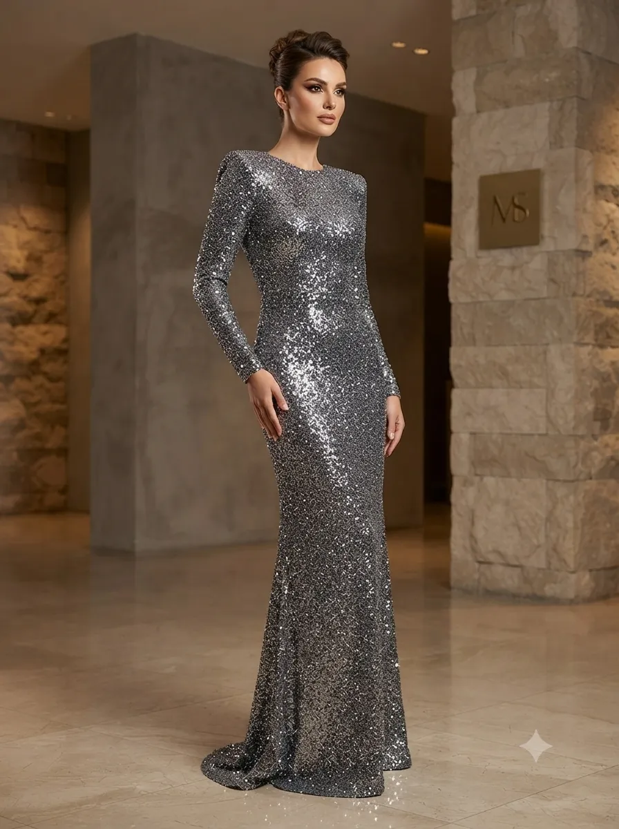 Grey soirée gown