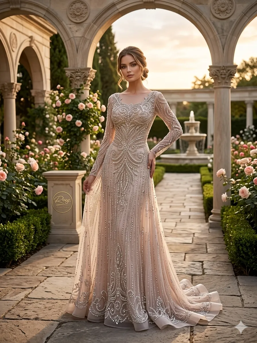 Nude soirée gown