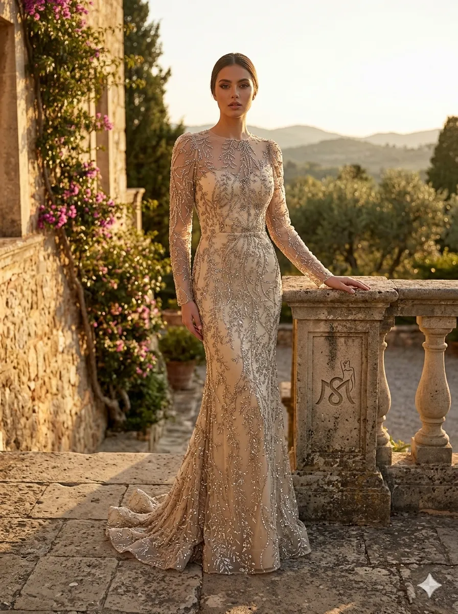 Nude soirée gown