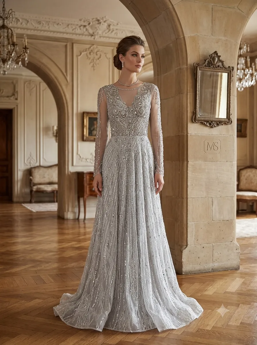 Grey soirée gown