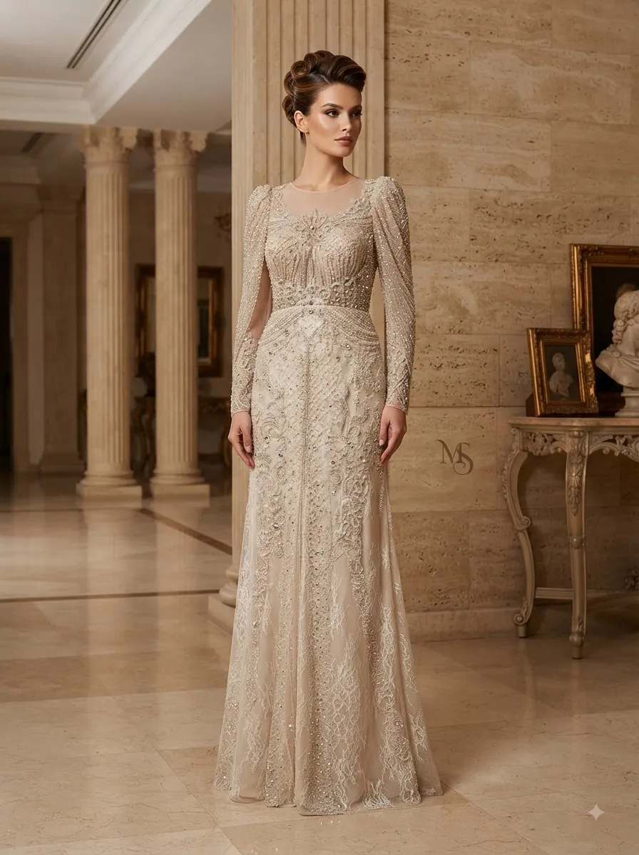 Nude soirée gown