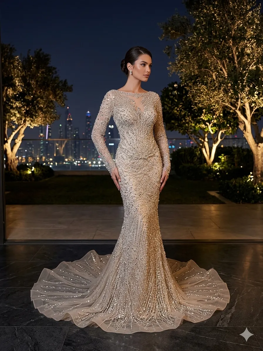 Nude soirée gown