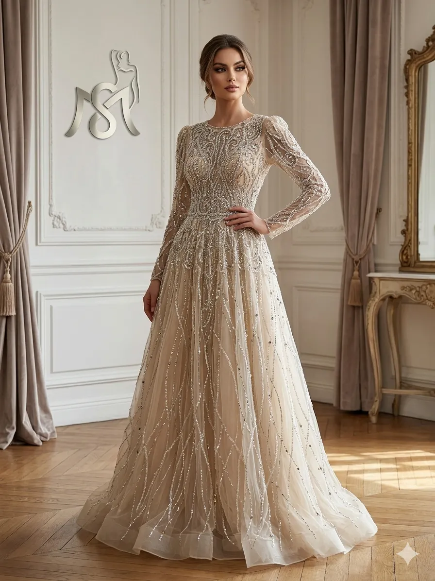 Nude soirée gown