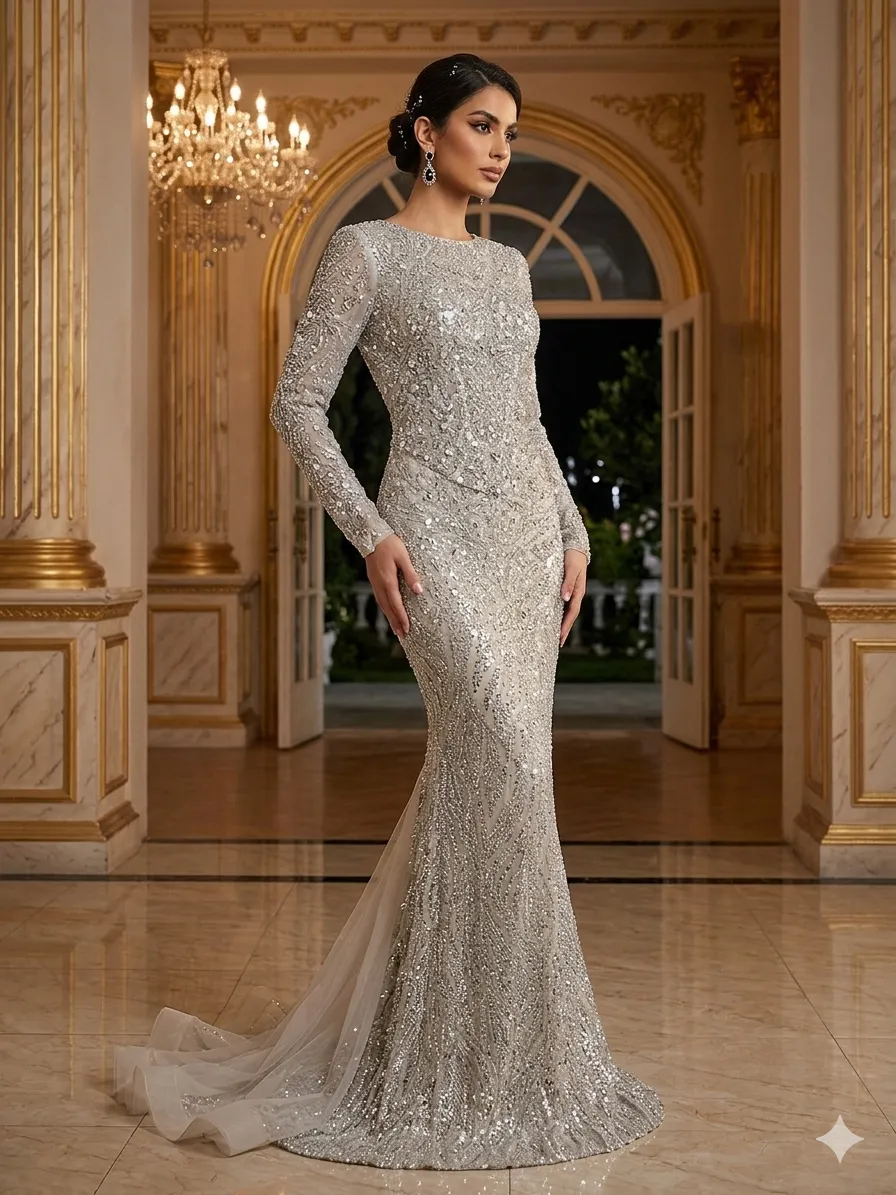 Nude soirée gown
