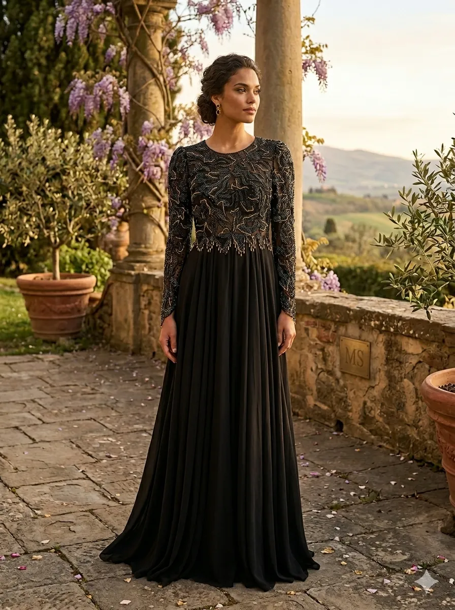 Black soirée gown