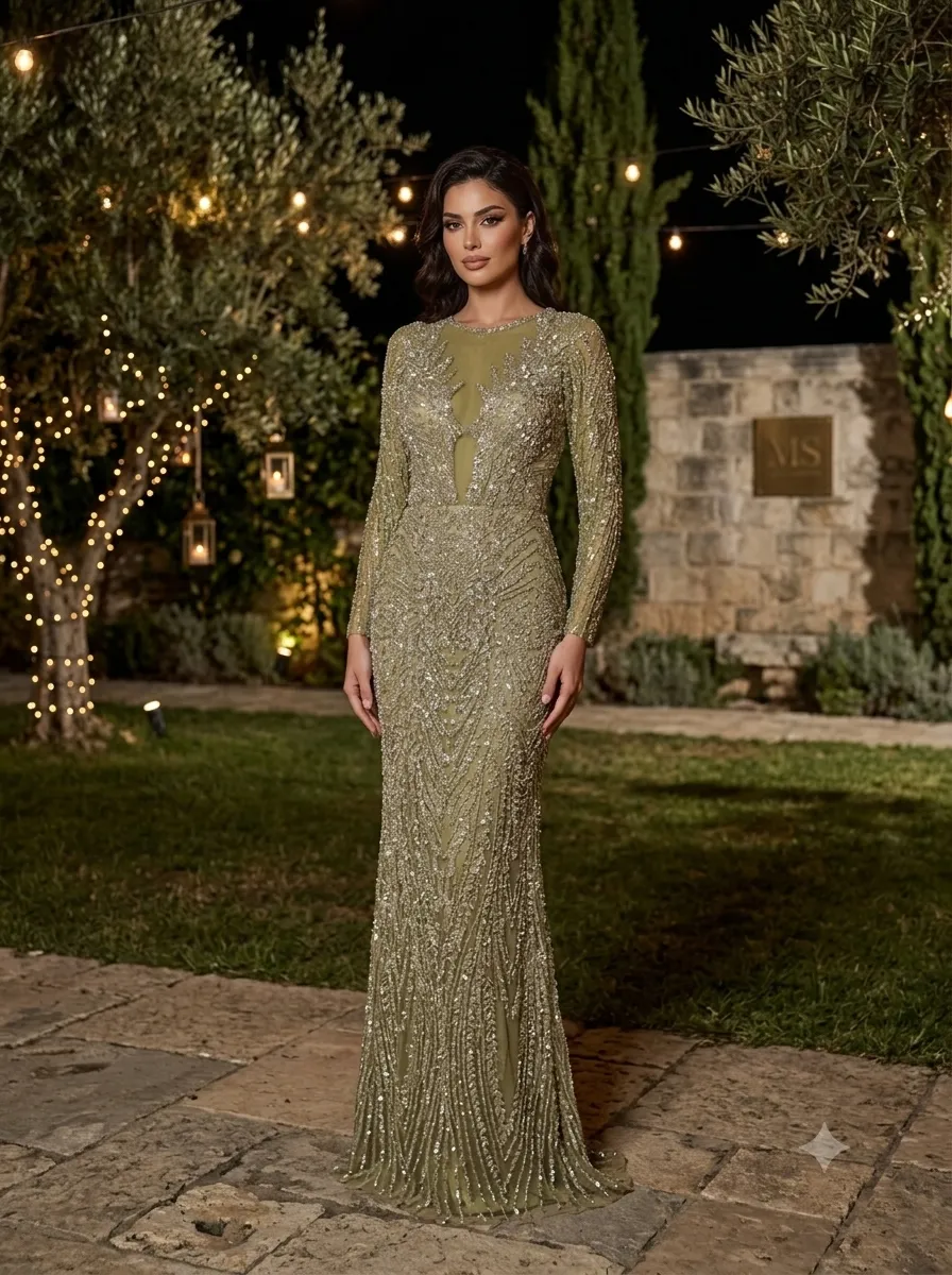 Nude soirée gown