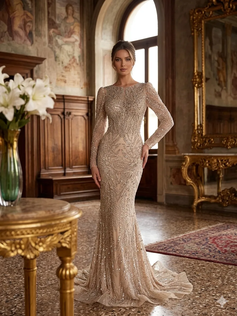 Nude soirée gown