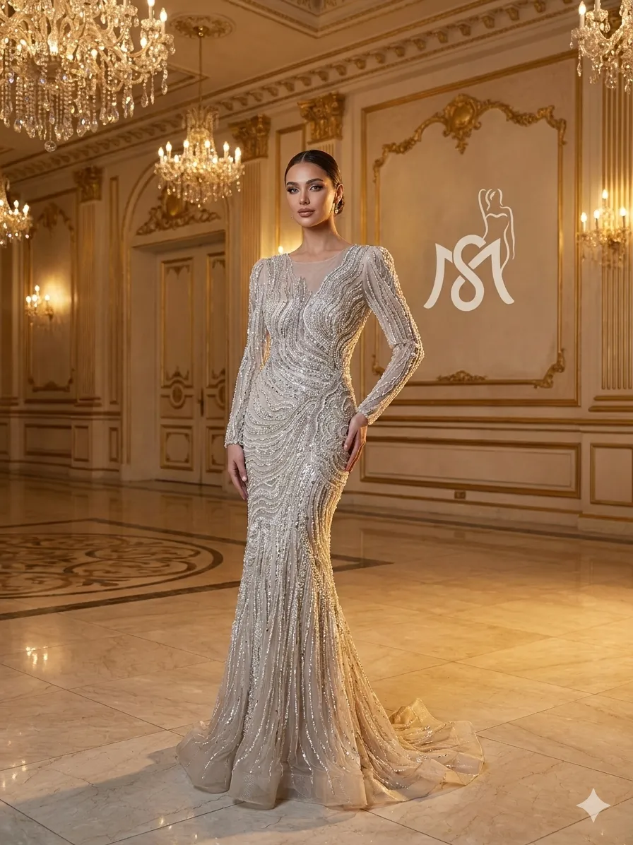 Silver soirée gown