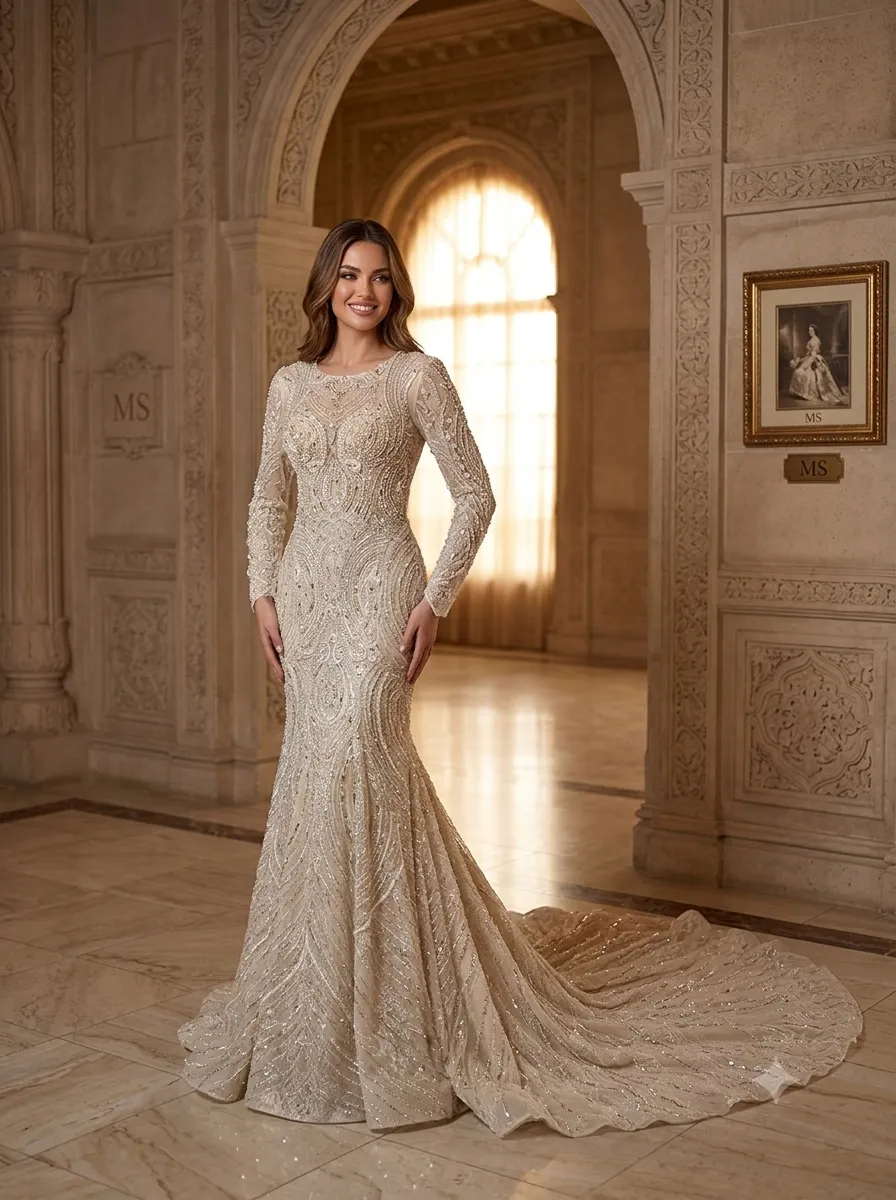 Nude soirée gown