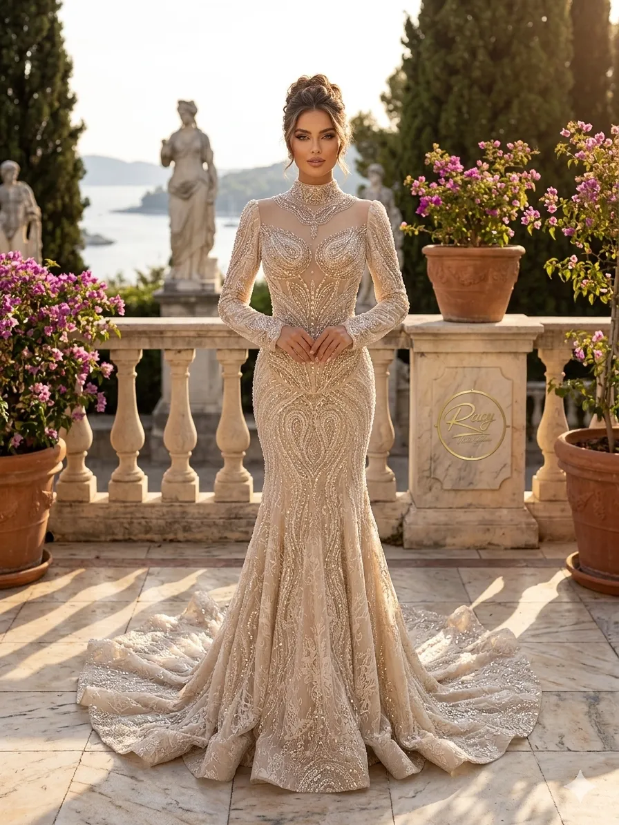 Nude soirée gown