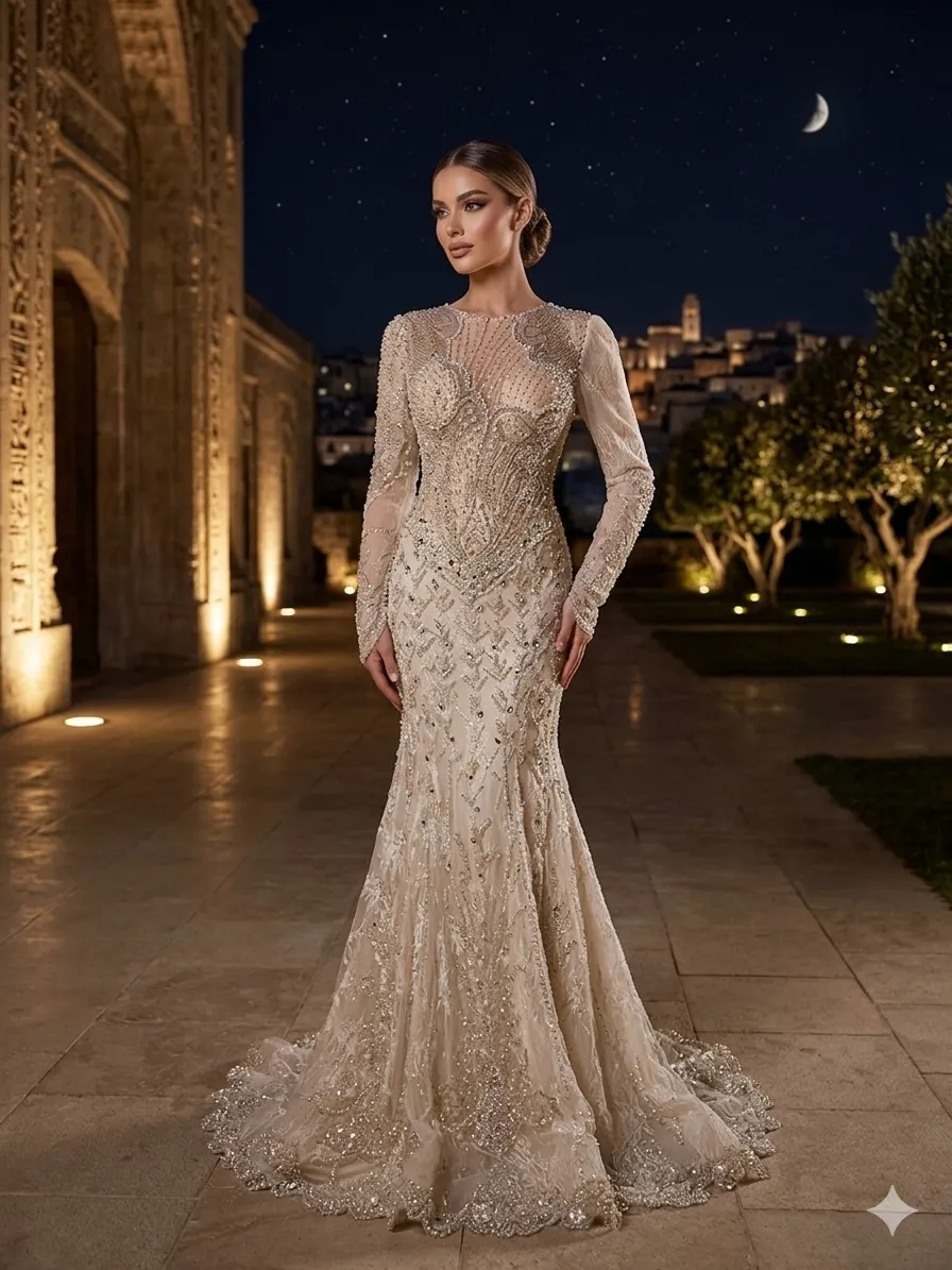 Nude soirée gown