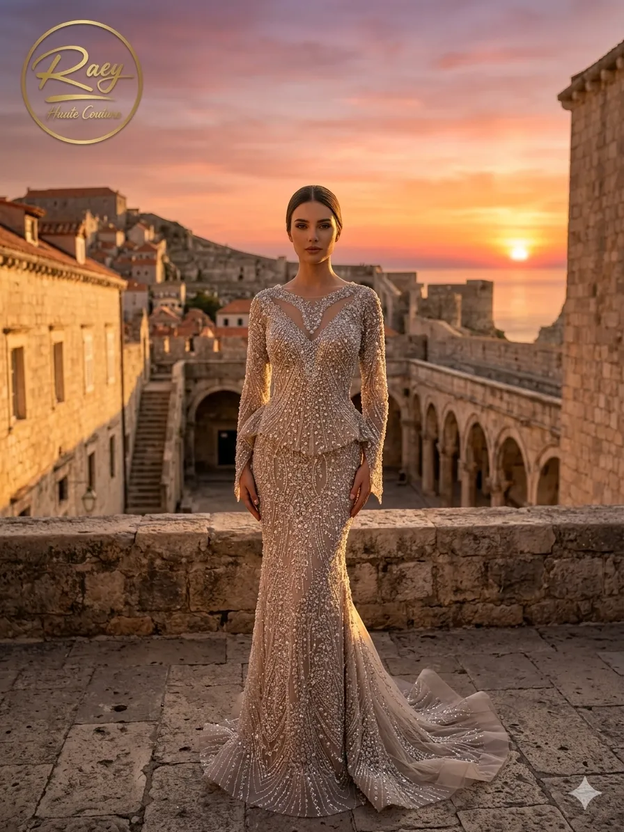 Nude soirée gown
