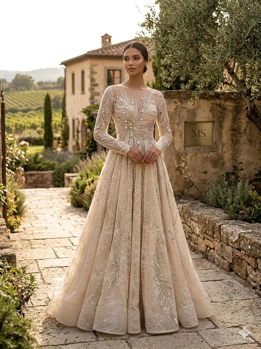 Nude soirée gown