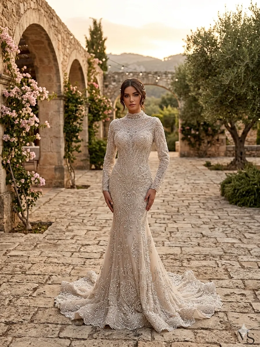 Nude soirée gown