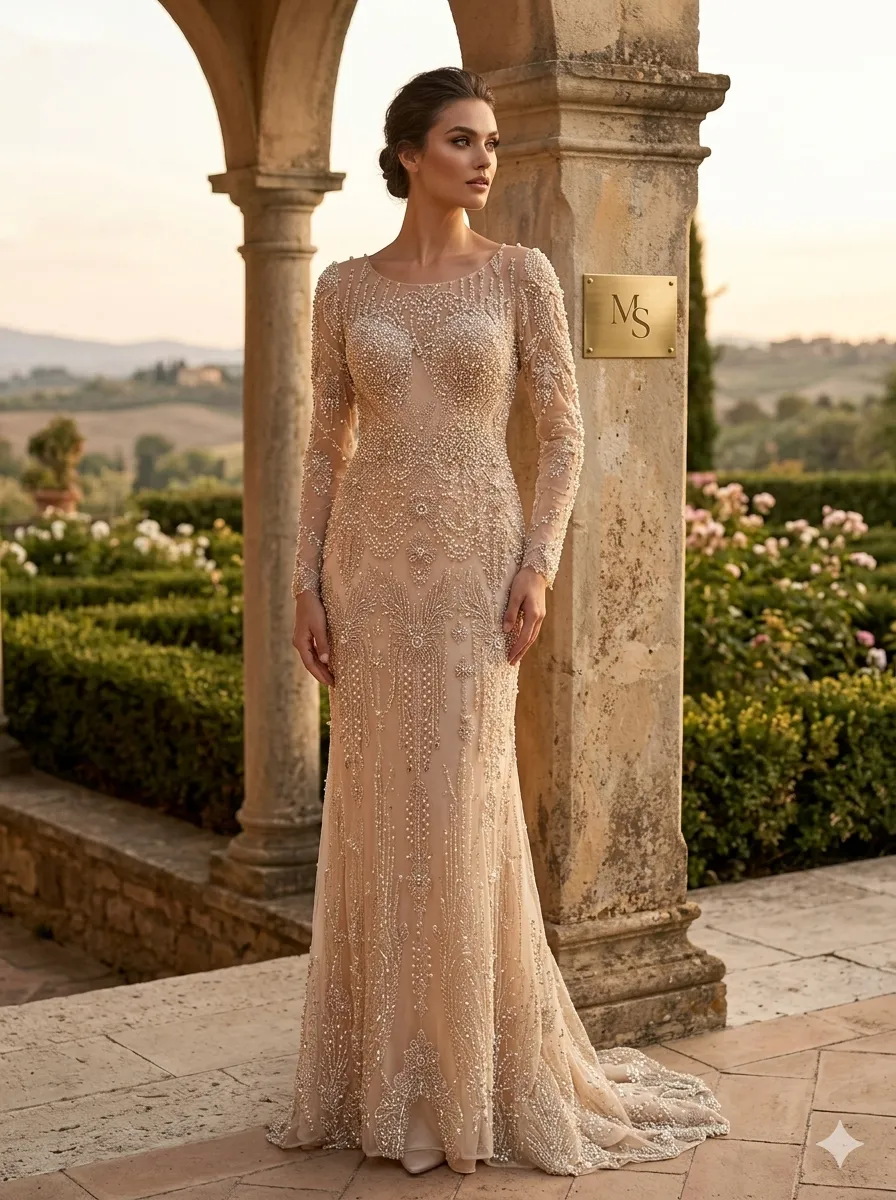Nude soirée gown