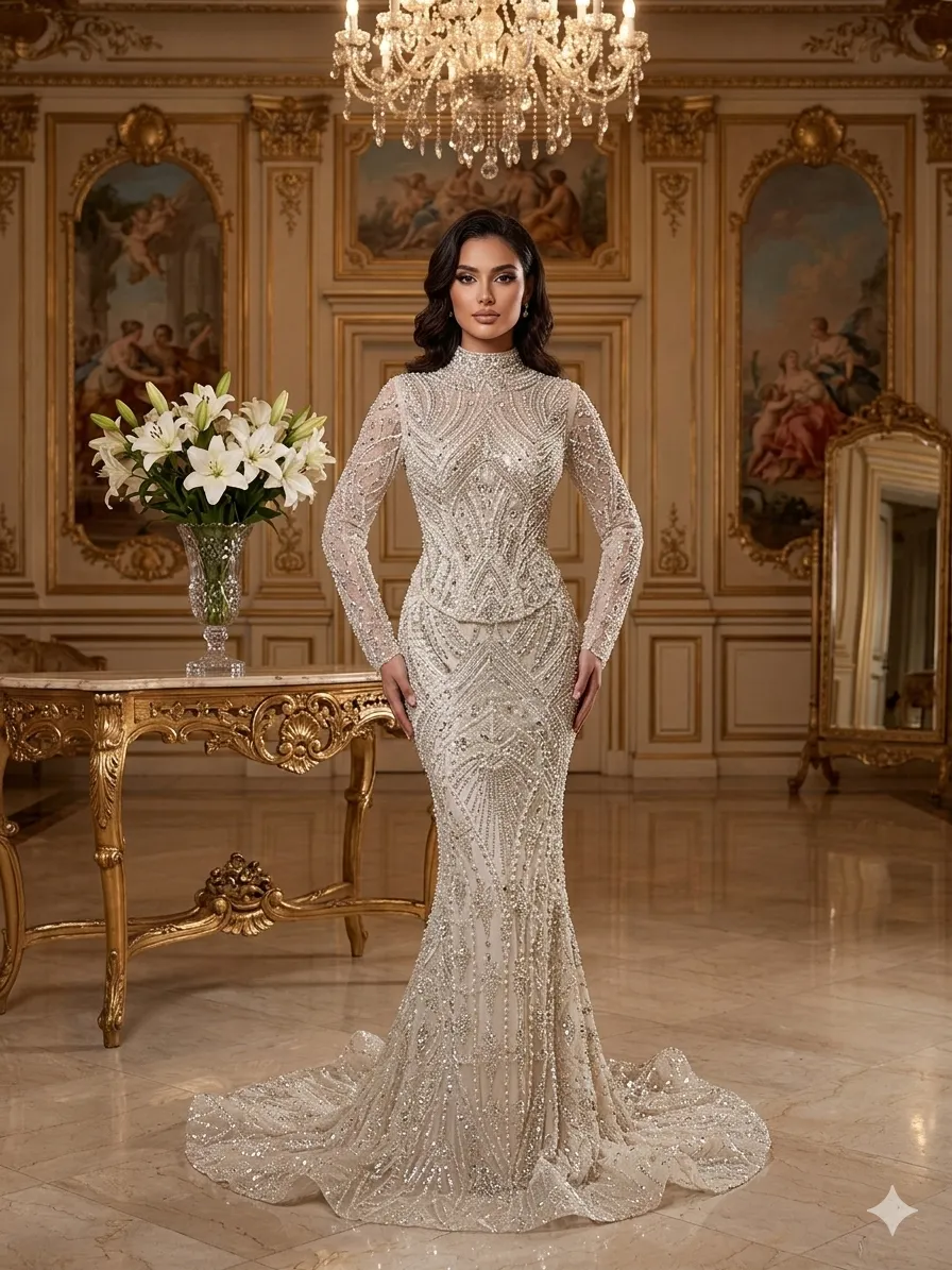 Nude soirée gown