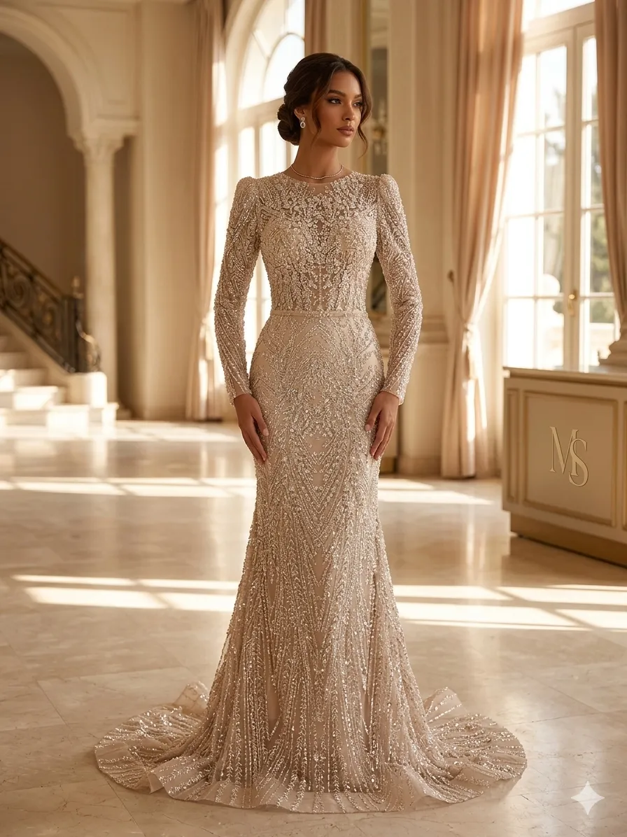 Nude soirée gown