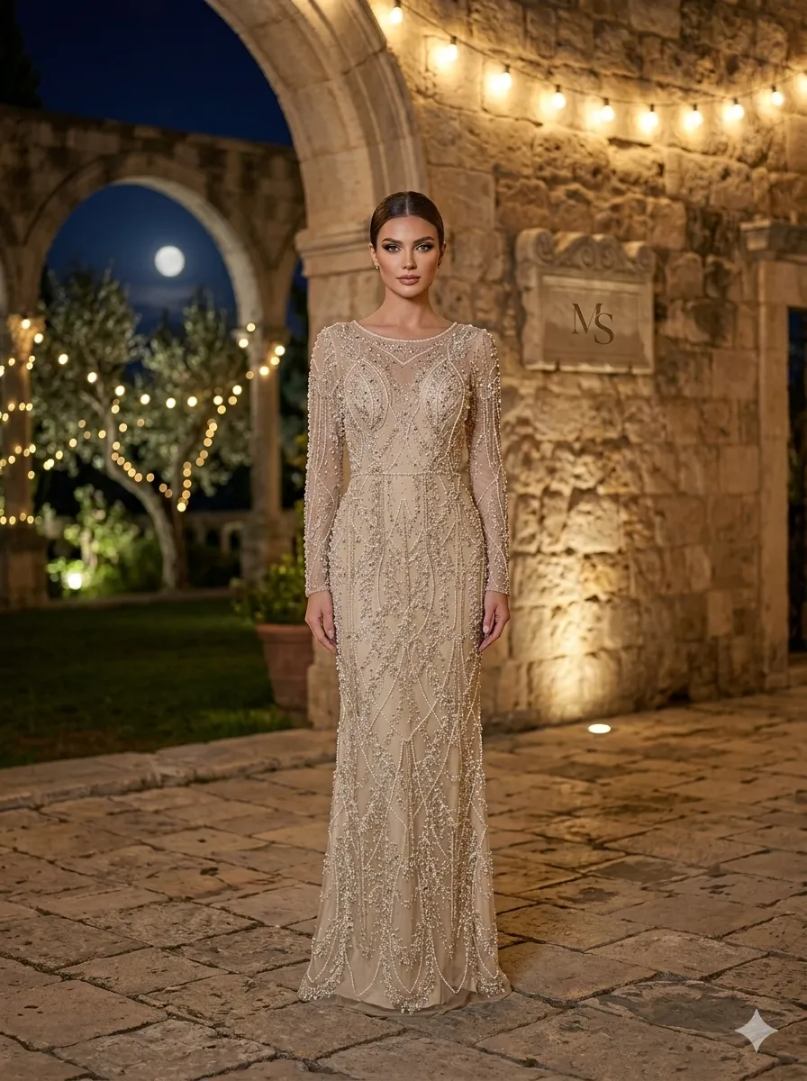 Nude soirée gown