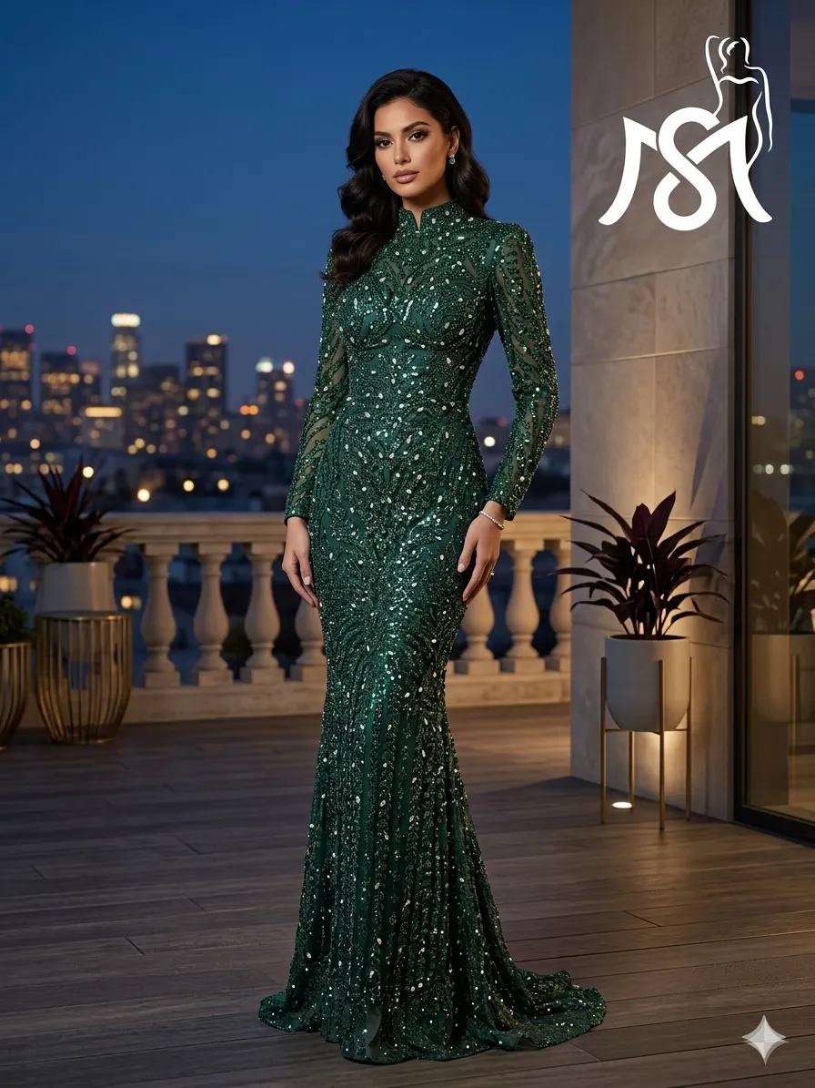 Green soirée gown