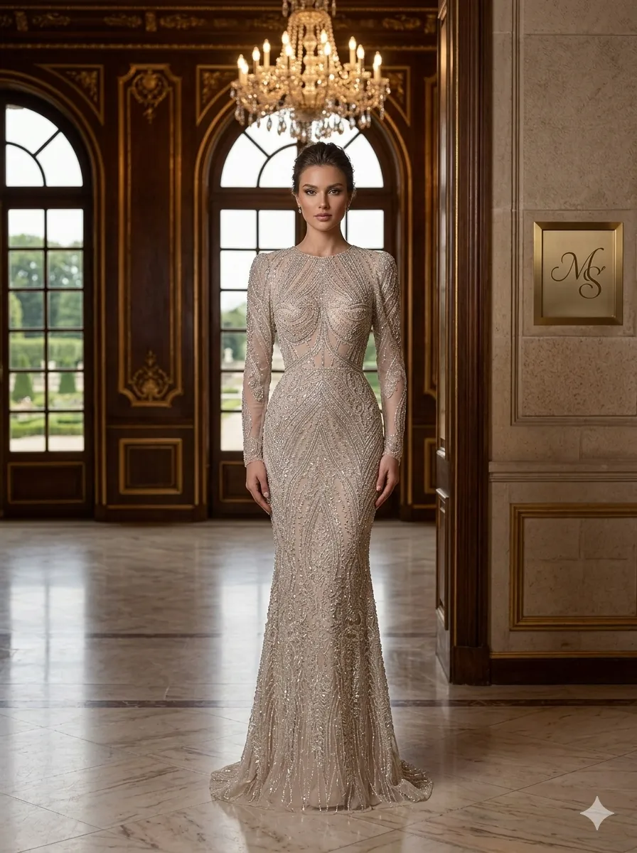 Nude soirée gown
