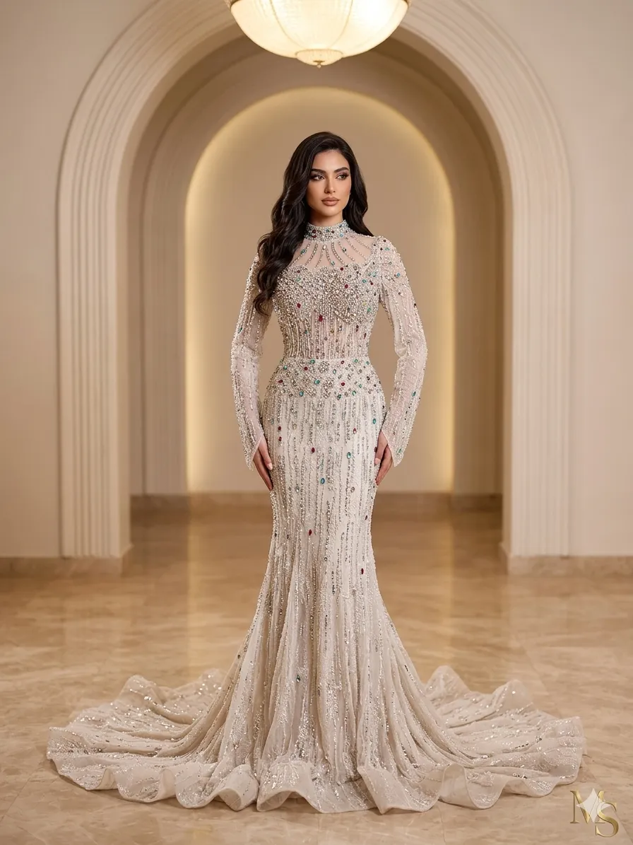 Nude soirée gown