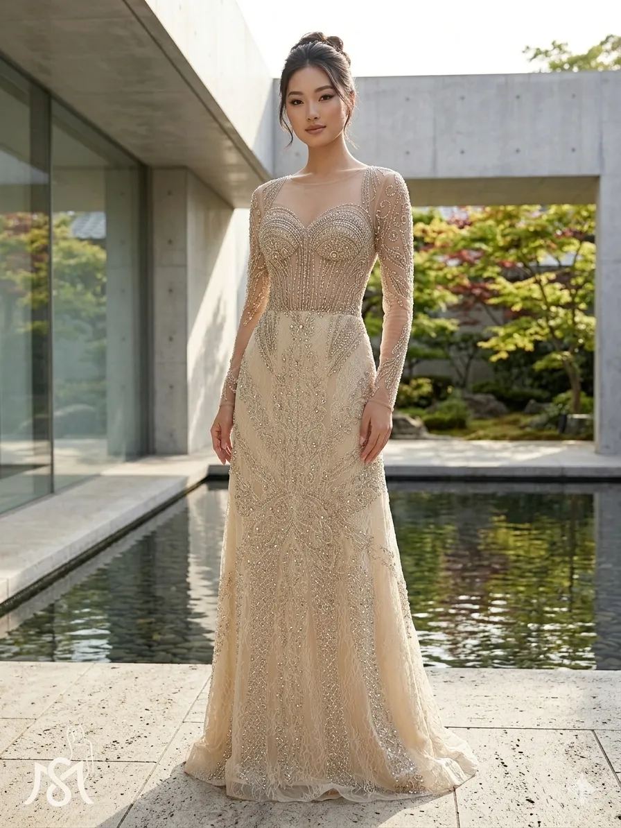 Beige soirée gown