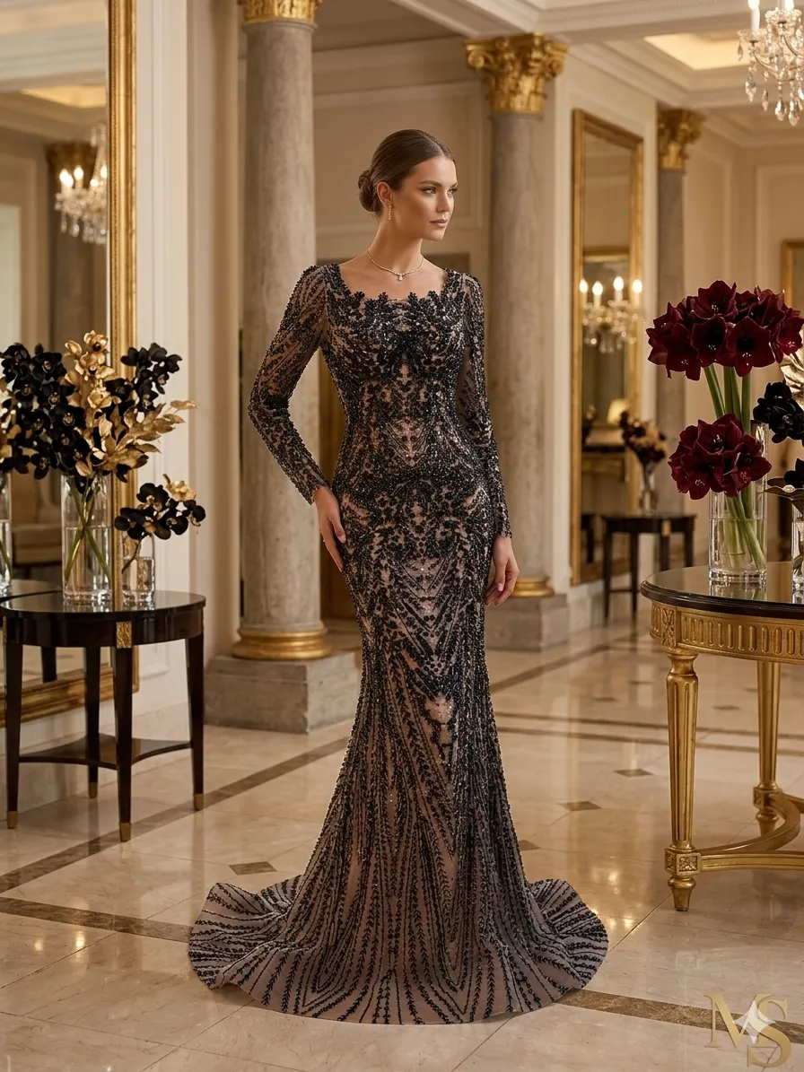 Black soirée gown