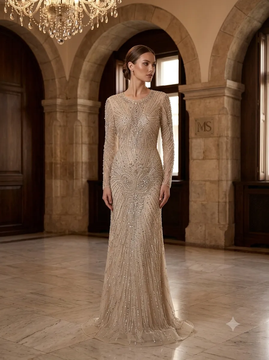 Nude soirée gown