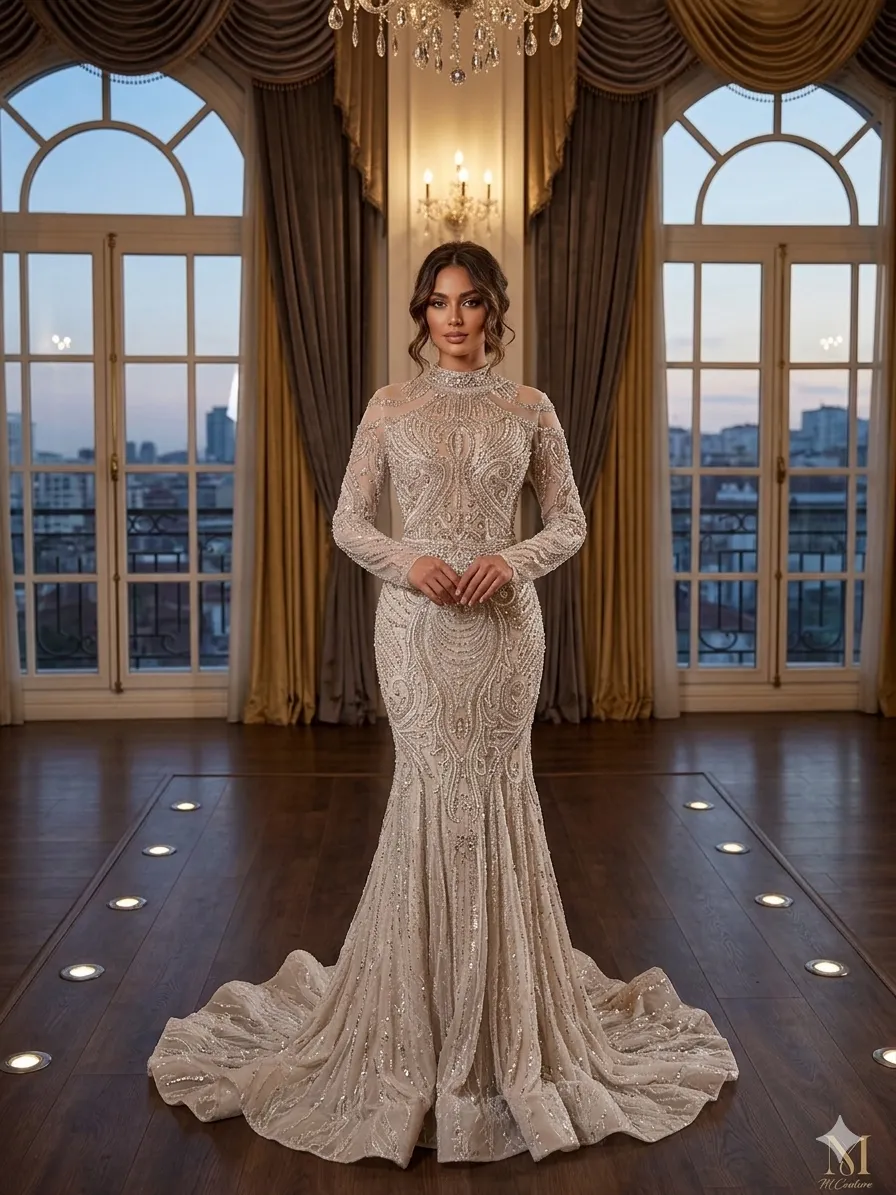 Nude soirée gown