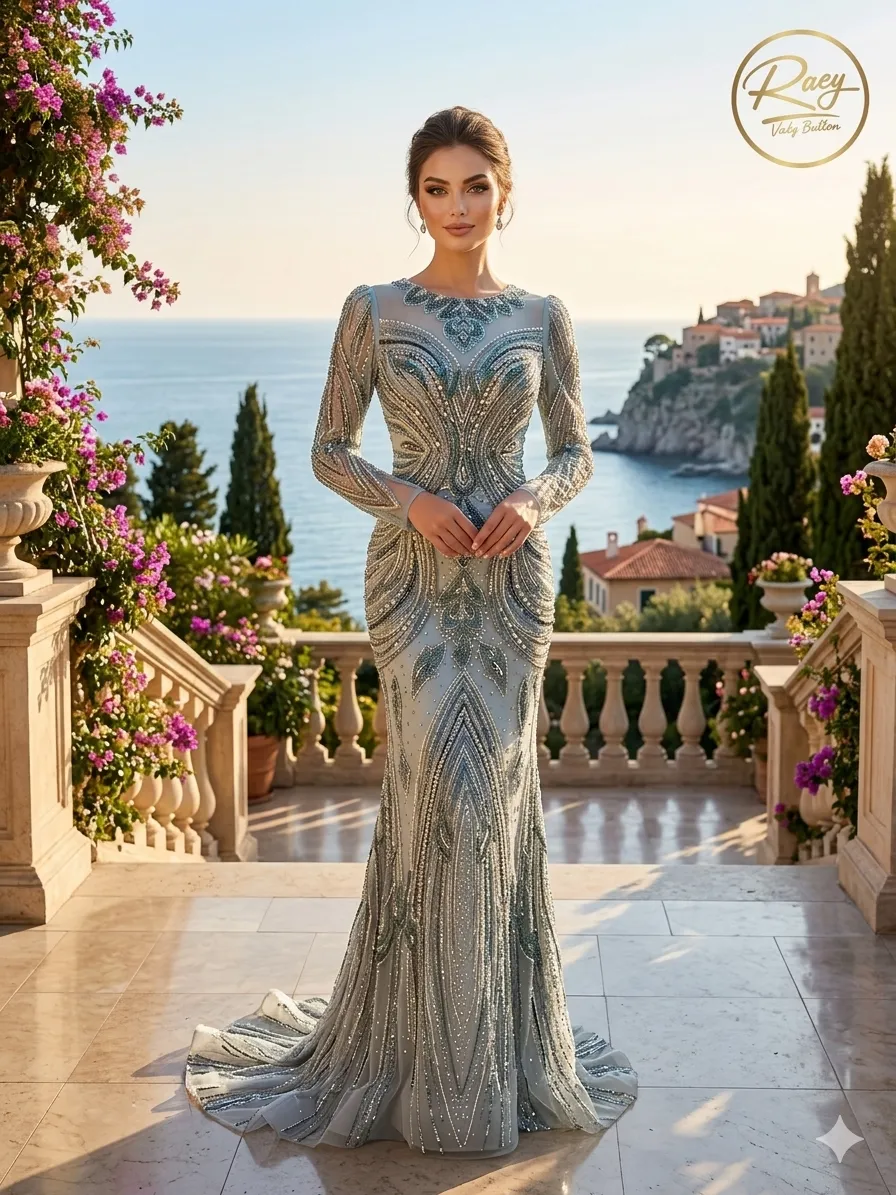 Grey soirée gown