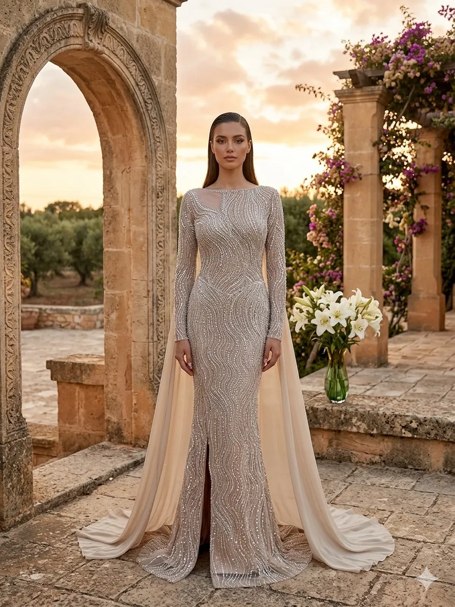 Nude soirée gown
