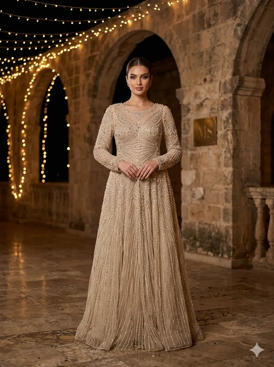 Nude soirée gown