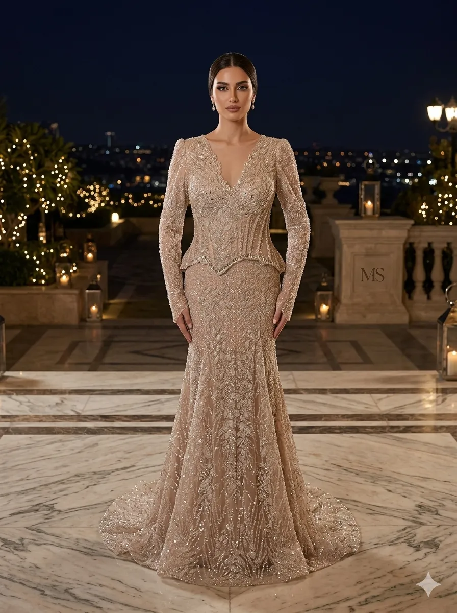 Nude soirée gown