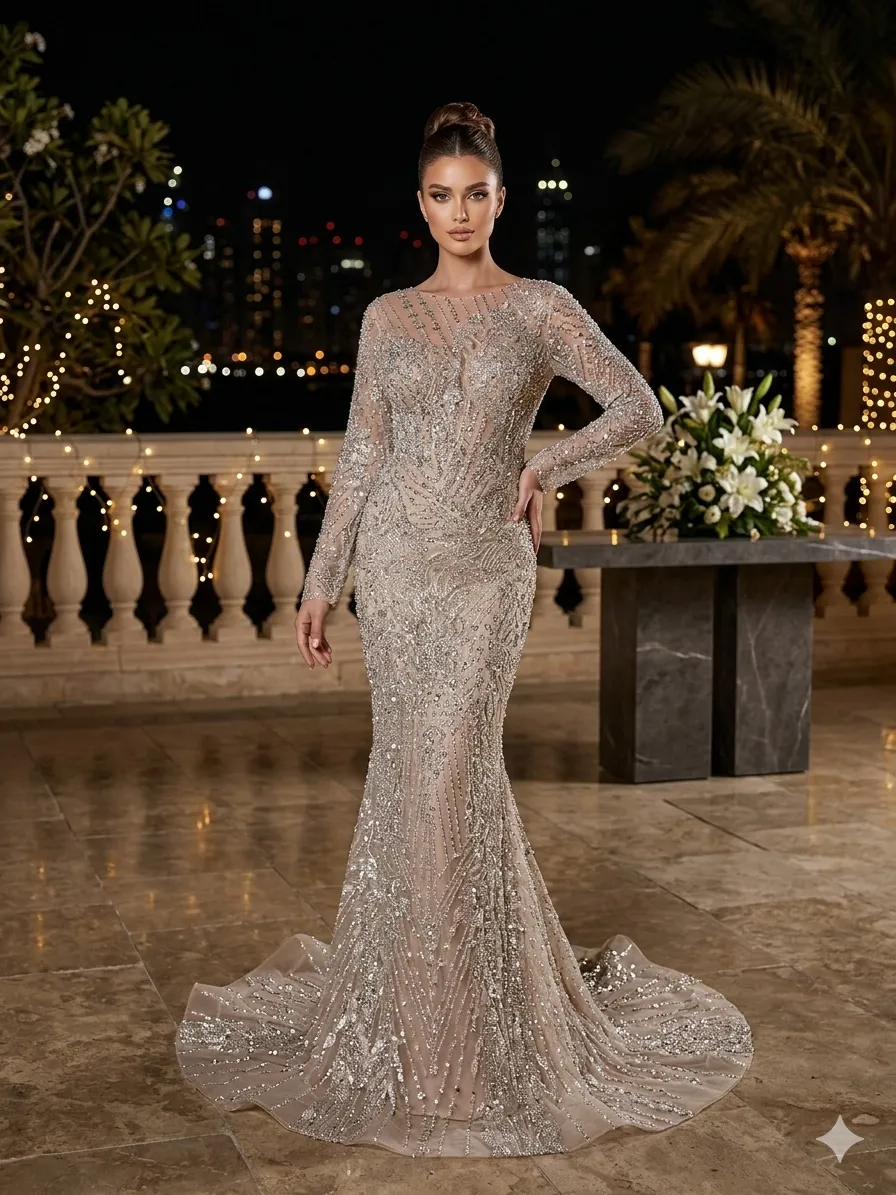 Nude soirée gown