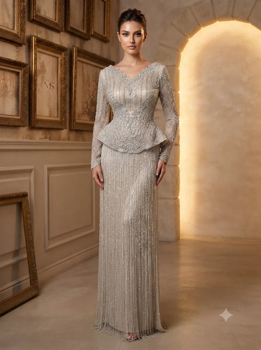 Silver soirée gown