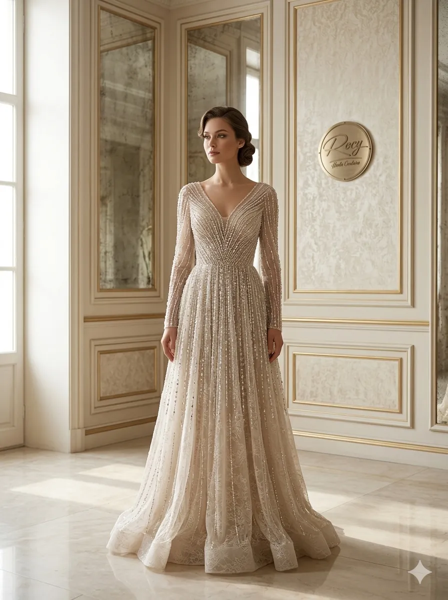 Nude soirée gown