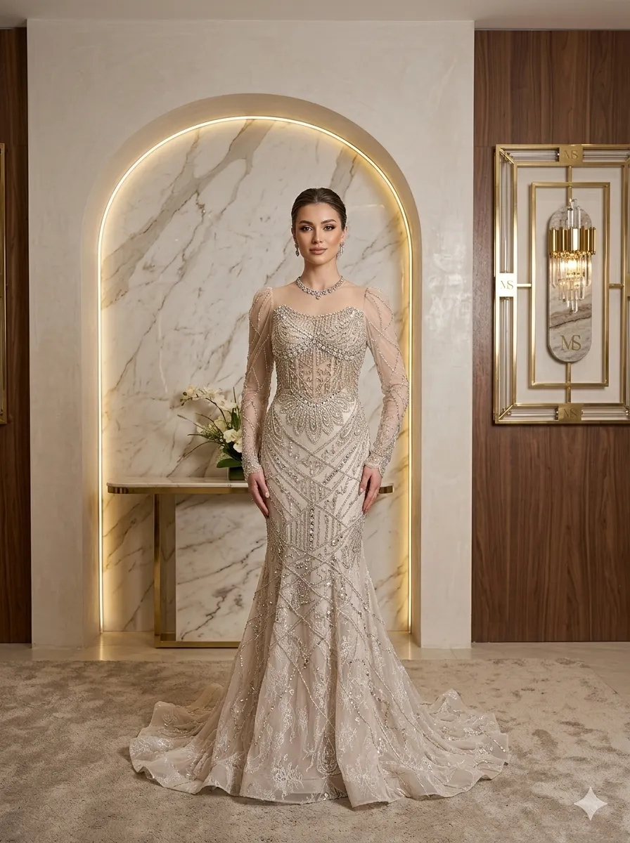 Nude soirée gown
