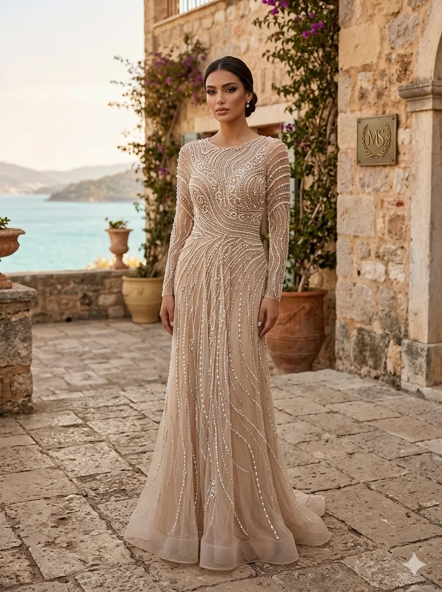 Nude soirée gown