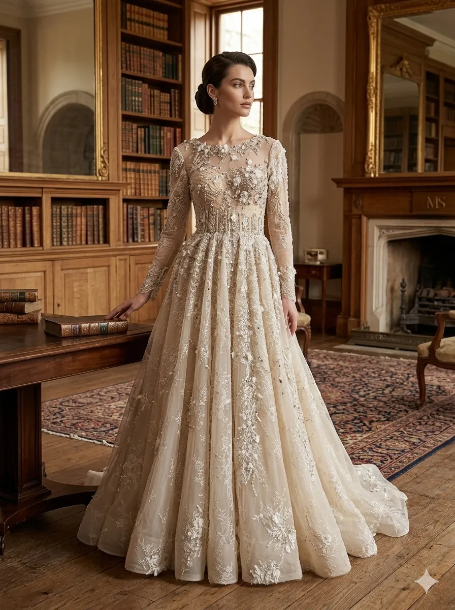 Beige soirée gown