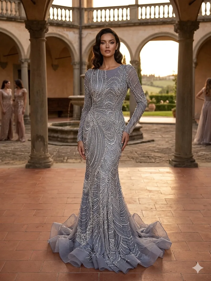 Grey soirée gown