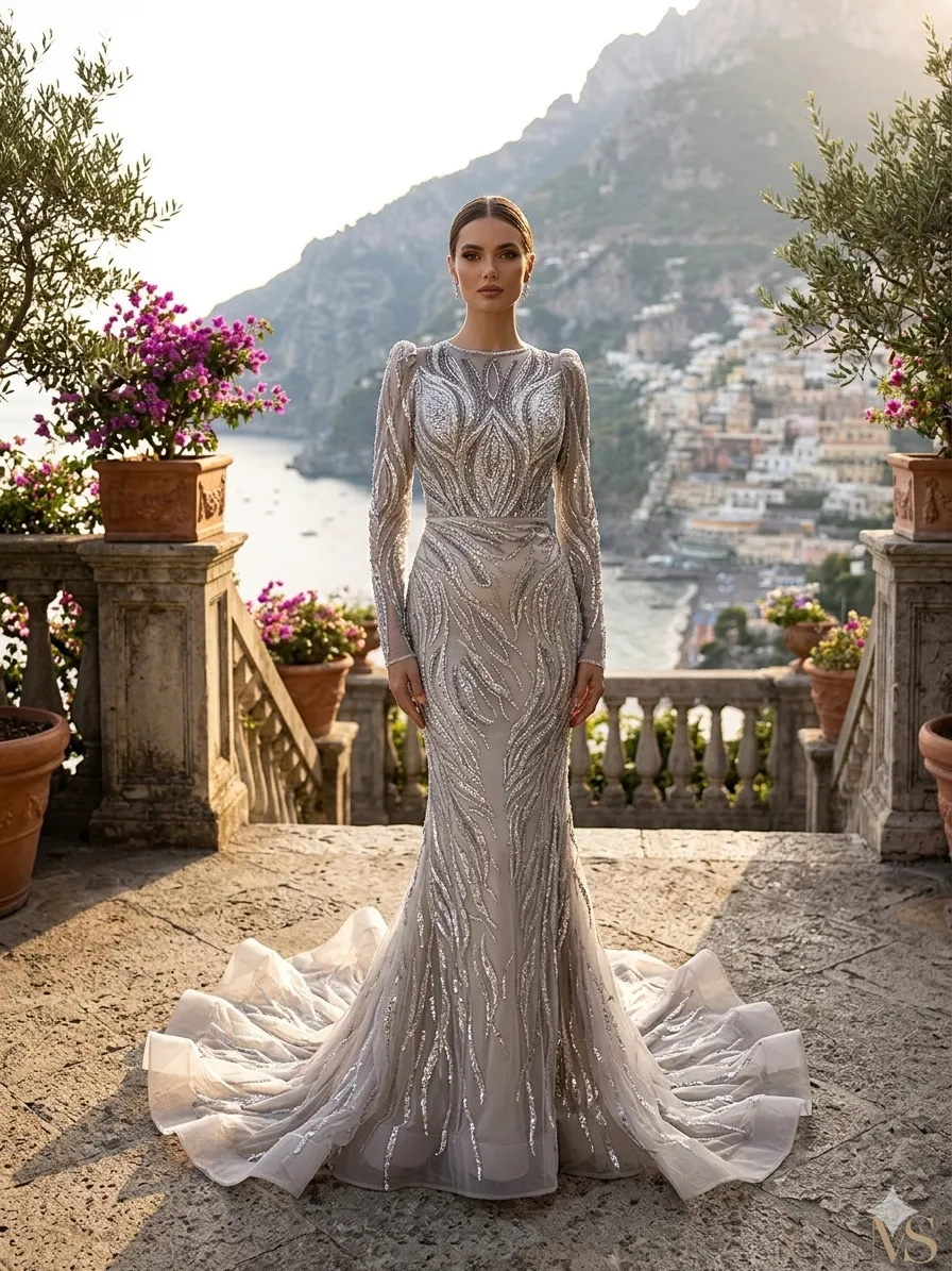 Grey soirée gown