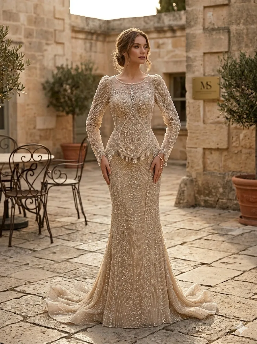 Nude soirée gown