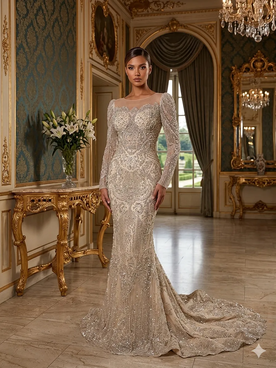 Nude soirée gown