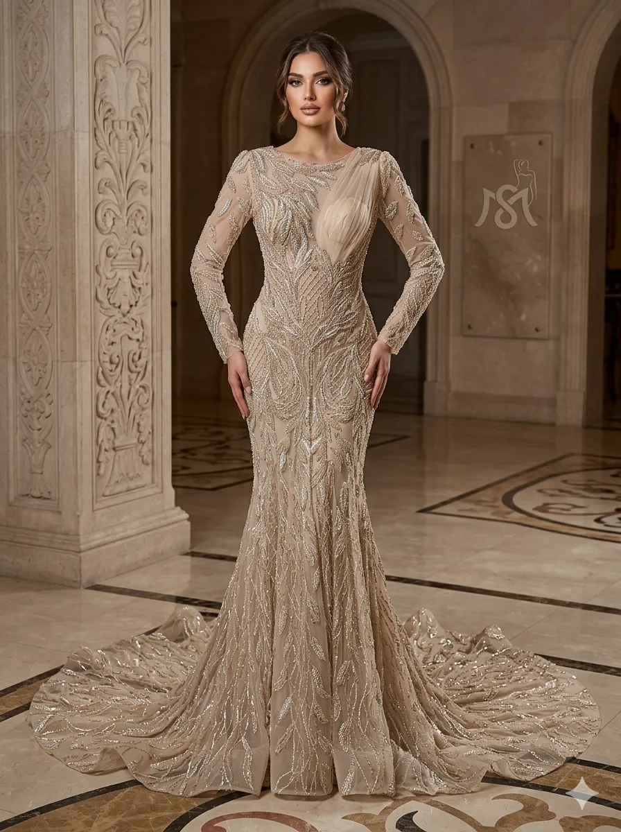 Nude soirée gown