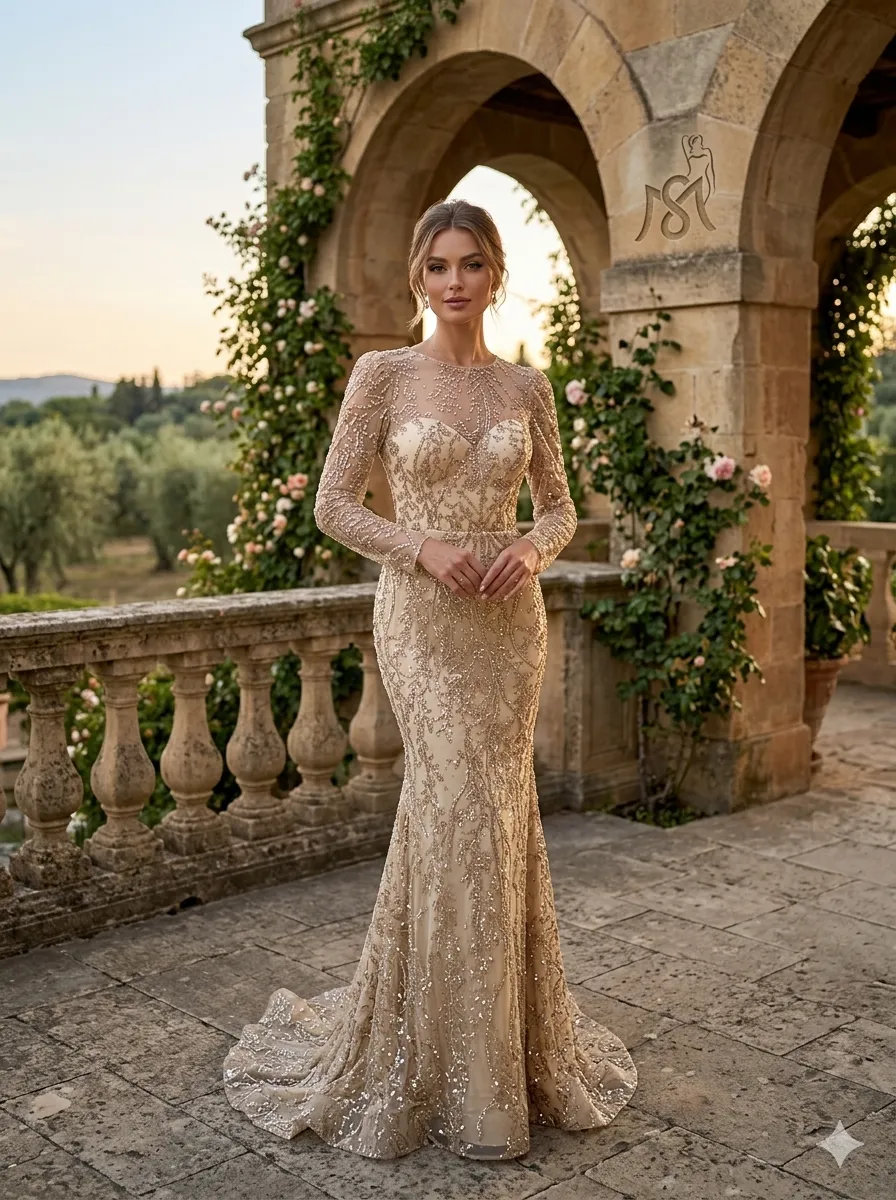 Nude soirée gown