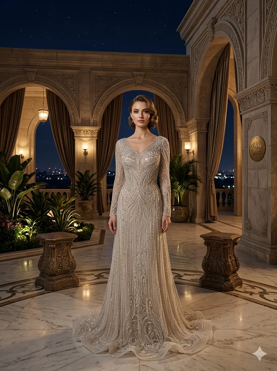 Nude soirée gown