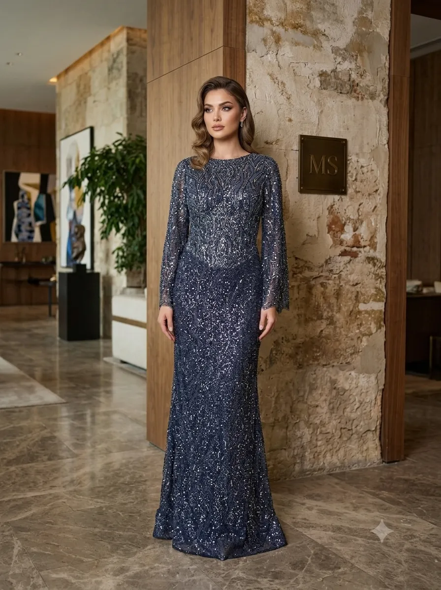 Navy soirée gown