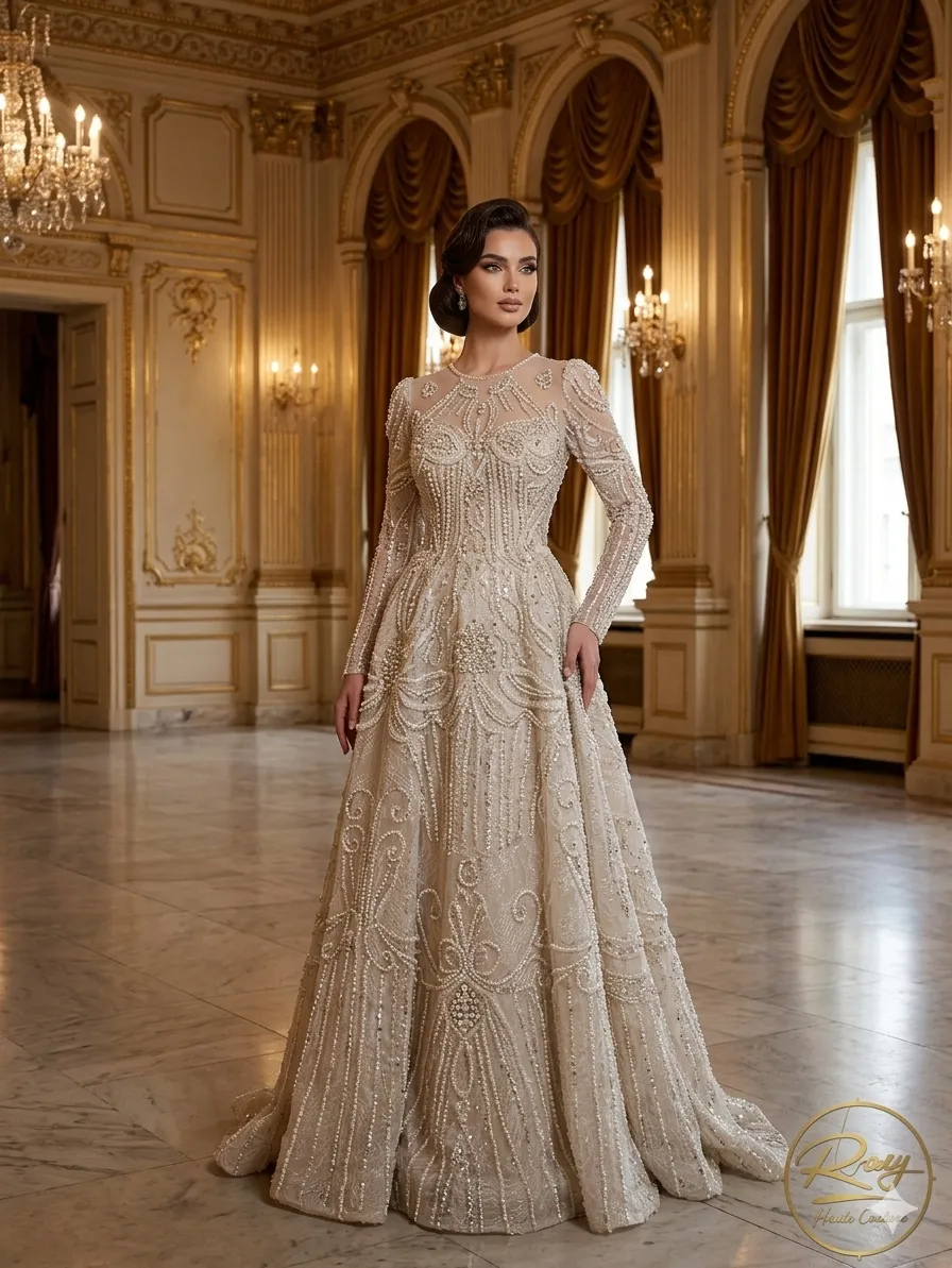 Nude soirée gown