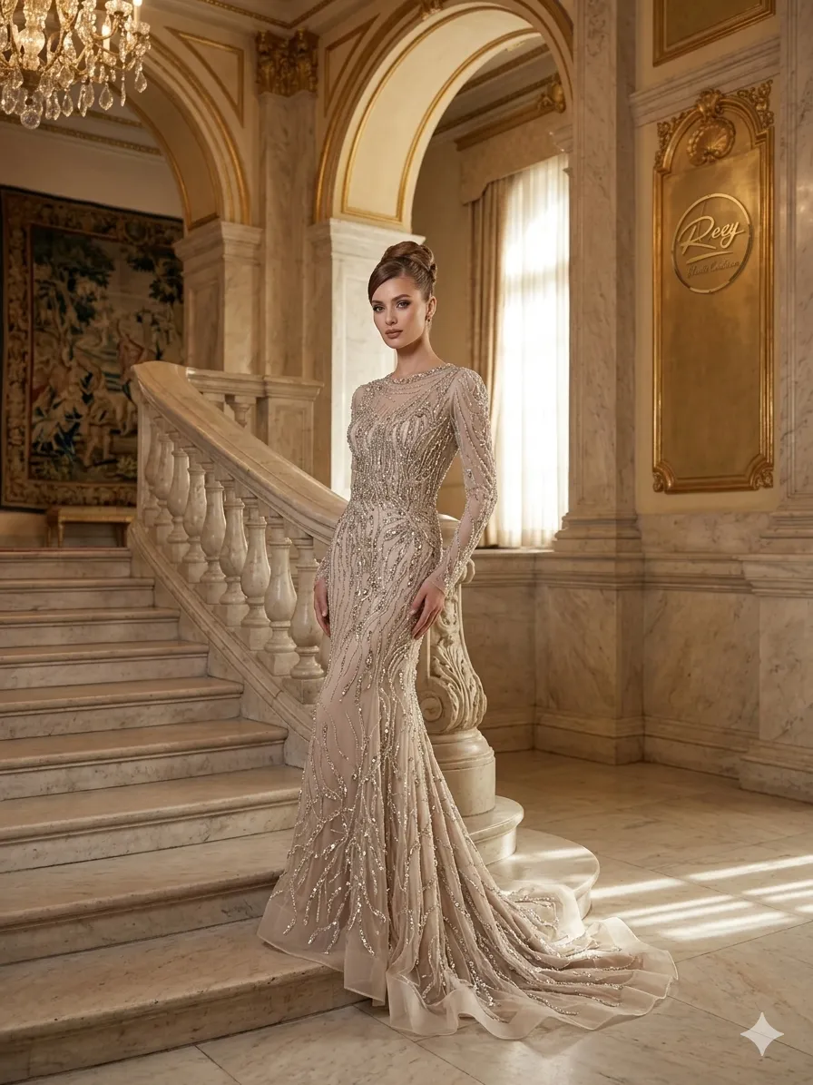 Nude soirée gown