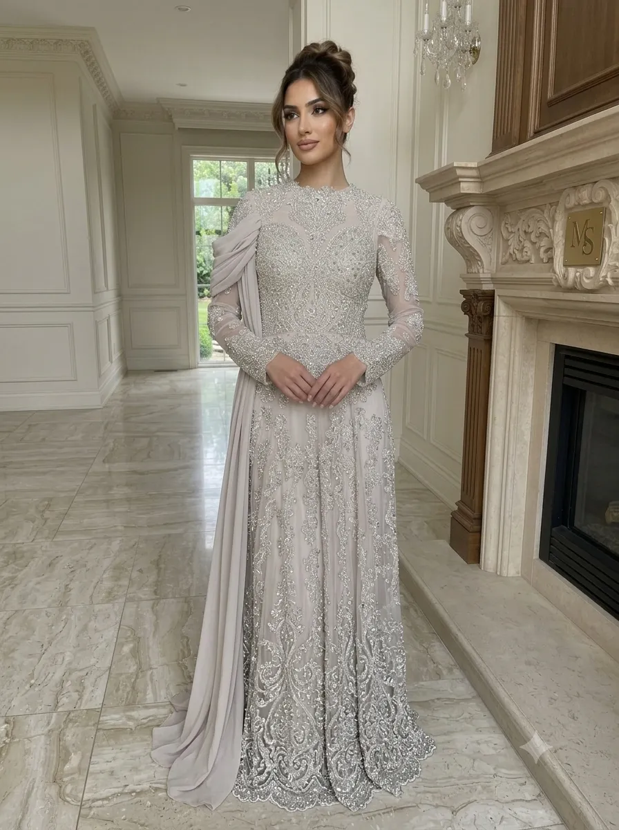 Silver soirée gown